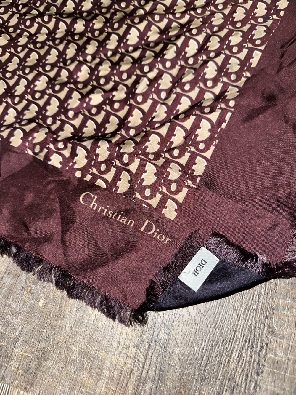 Christian Dior Burgundy / Navy Monogram Silk Scarf 90 square